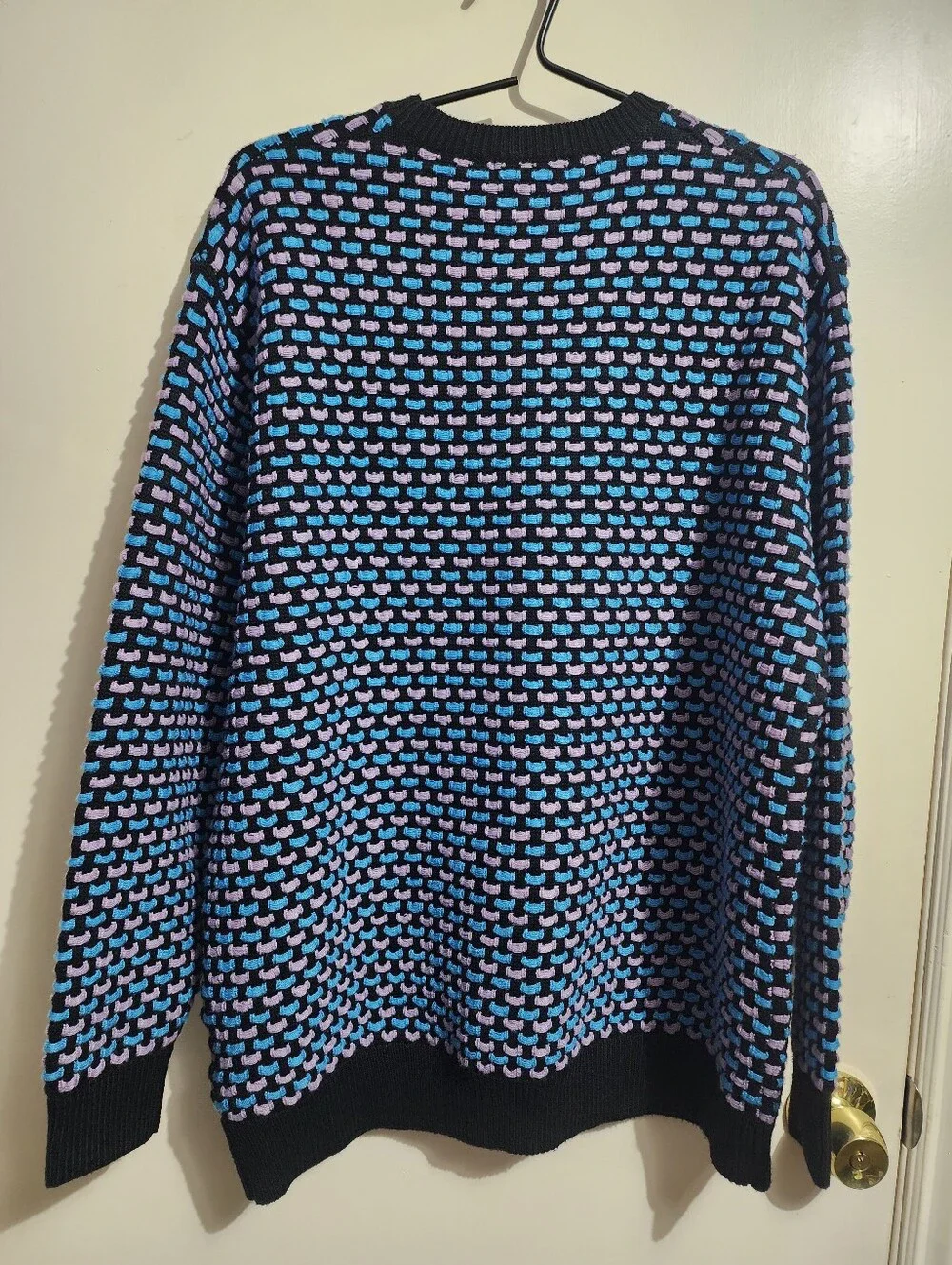 VAARA NWT XXL Basket Weave Textured Geometric Crewneck Sweater Blue Lavender